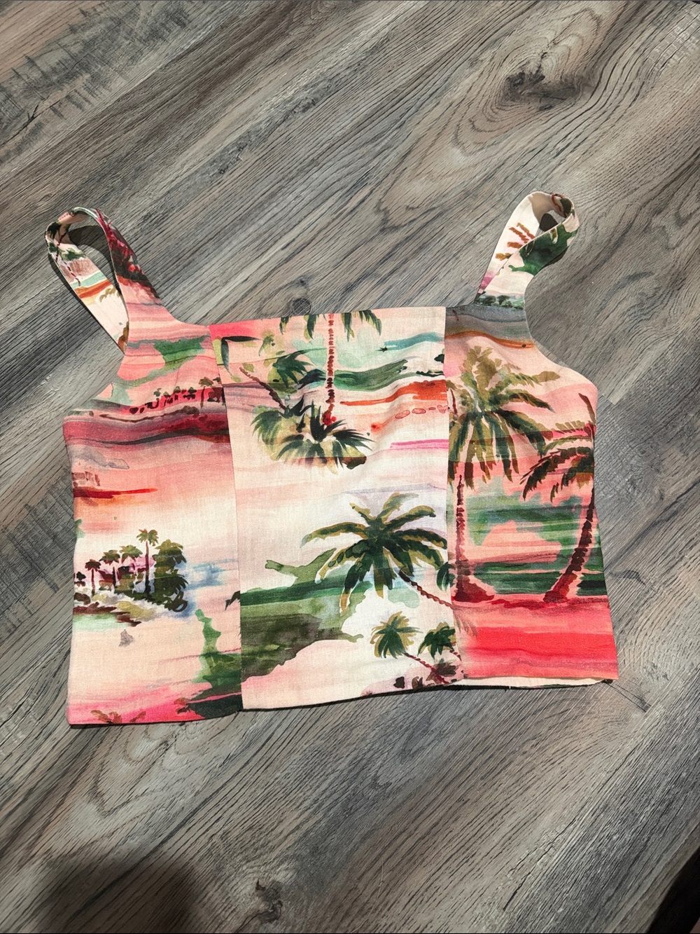 Express Palm Print Crop Top - Pink Green Coral